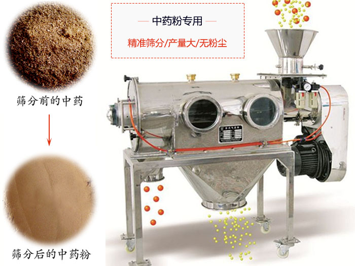 WQS50-130卧式气流筛：中药粉专用筛：精度筛分/产量大/无粉尘符合标准。
