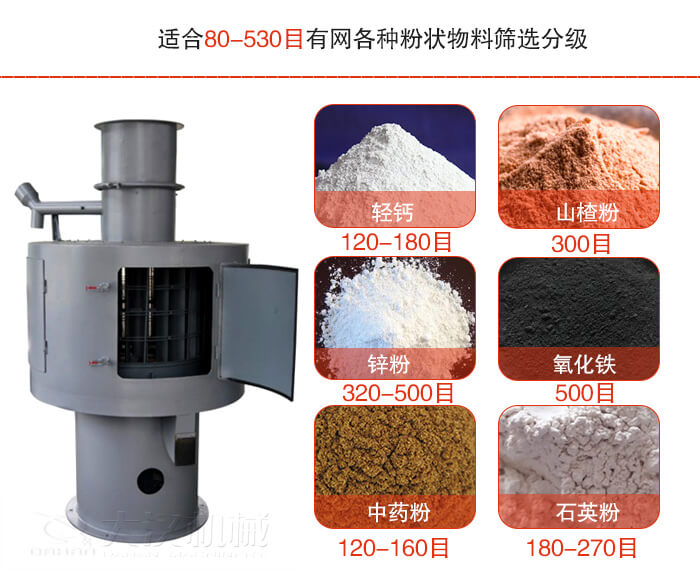 气流筛适合80-530目有网各种粉状物料筛选分级。