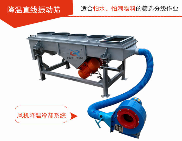 降温直线振动筛加装风机或水箱降温方式完成物料的降温需求。