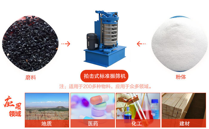 拍击筛适用于多种物料颗粒状，粉状，不规则物料的筛分。